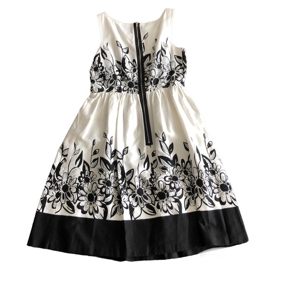 London Times white with black flowers & trim full skirt dress belt sleeveless S8 - Picture 3 of 9